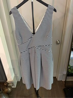 H By Hudson Navy and White Striped Sleeveless Dress